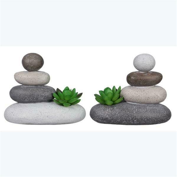 Patio Trasero Resin Zen Stacked Rocks Garden Decor with Succulent, Assorted Color - 2 Assorted PA4267231